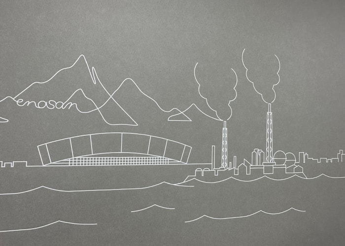 一筆書き風の壁面サイン